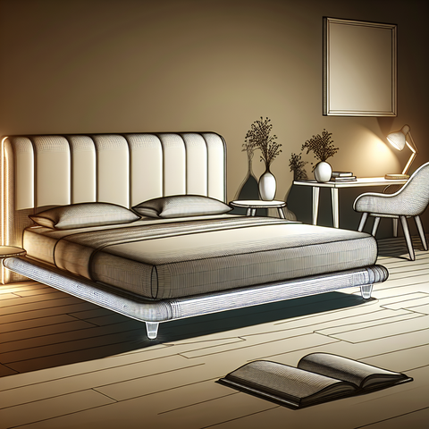 Sketch of an adjustable bed with raised head and foot sections in a cozy bedroom setting.