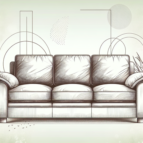 Sketch of a leather sofa with refilled, plump cushions